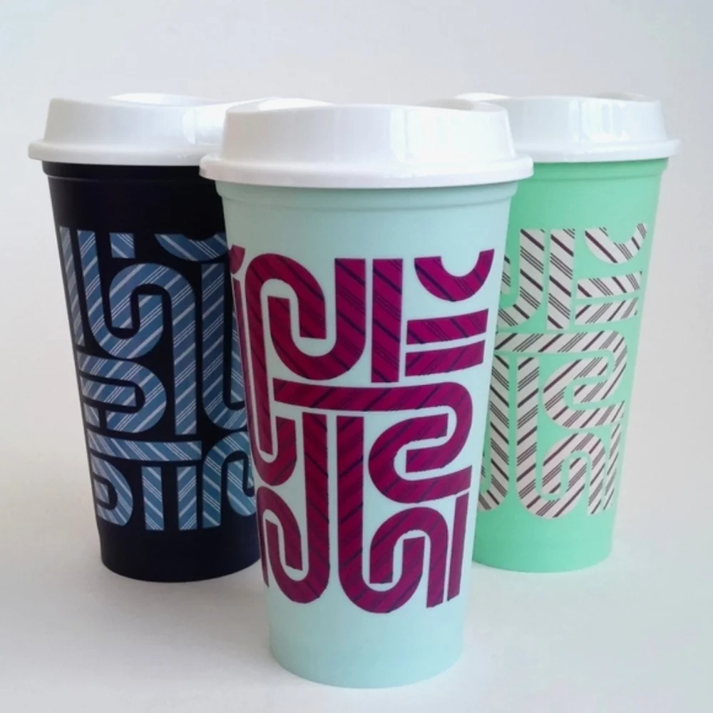Starbucks Set of 6 Color Changing Reusable 16oz Hot Travel Cups With 6 Lids